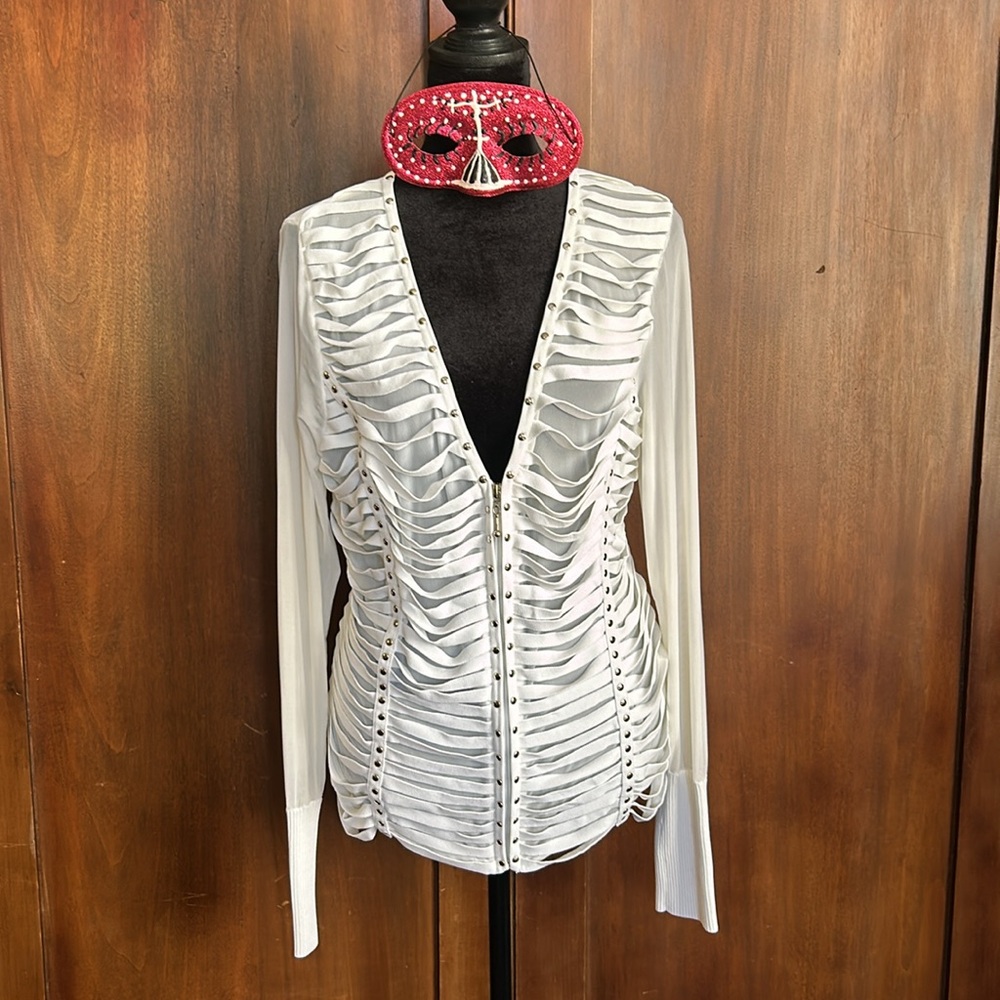 White Shred Cardigan with Studs L